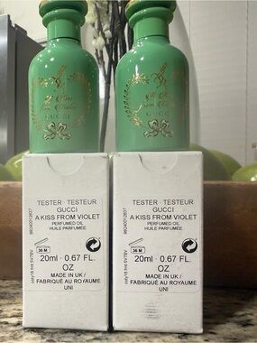 Gucci A Kiss From Violet Perfumed Oils Set in Green and Gold Bottles!